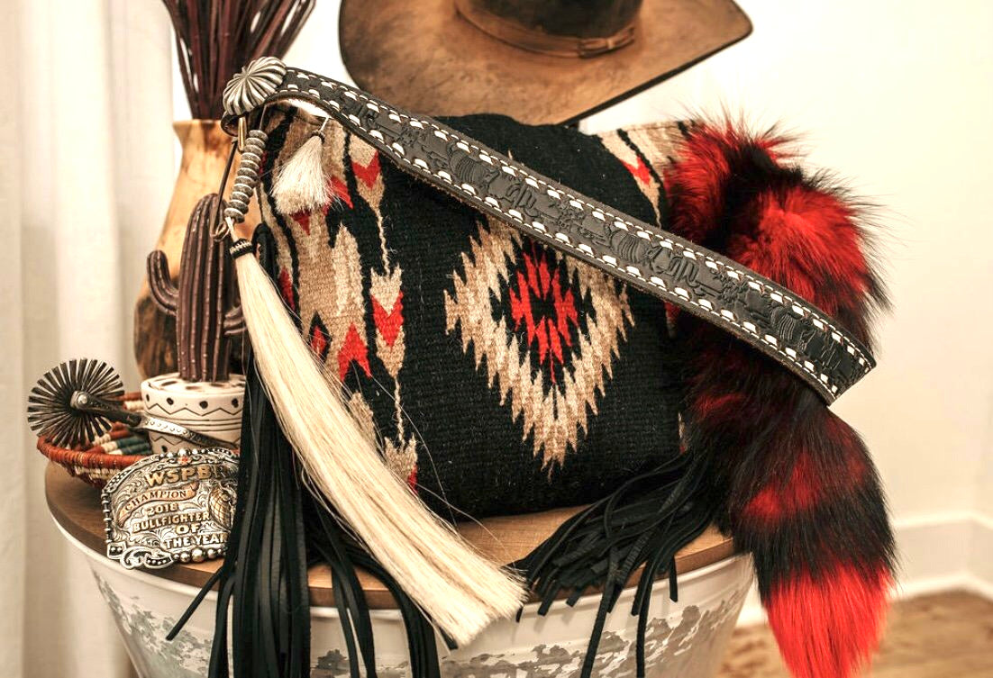 Western Fringe Purse in Native Wool and Leather Cowgirl 